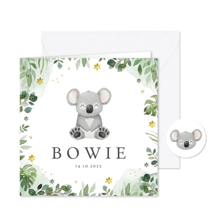 Geboortekaartje jongen koala jungle bloemen lief