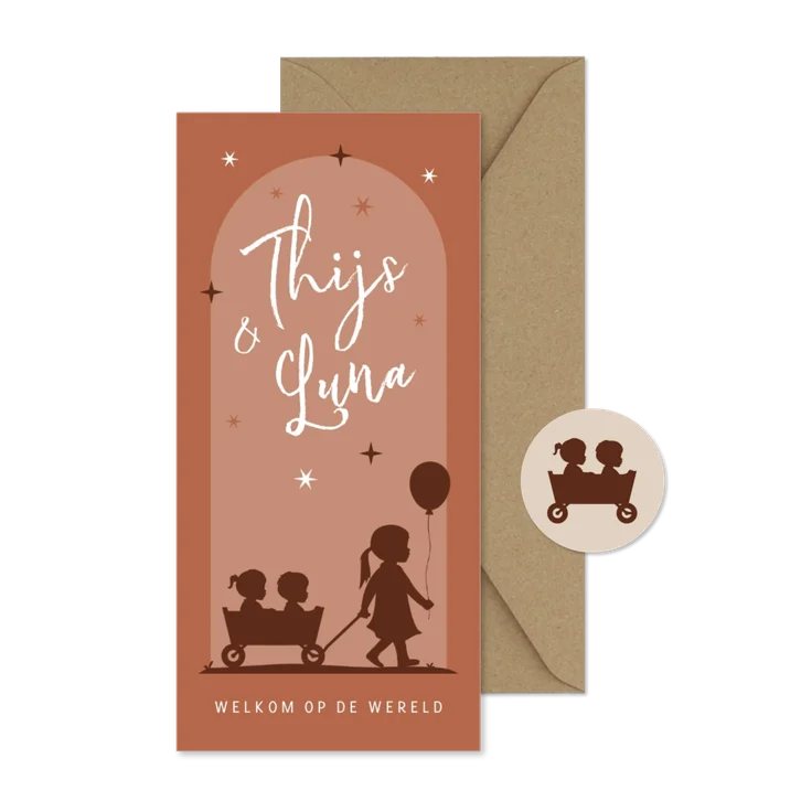 Geboortekaartje jongen meisje tweeling silhouet zus