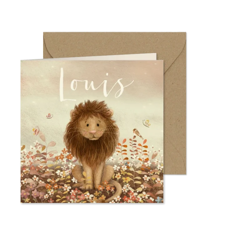 Geboortekaartje jongen met Leeuw tussen de bloemen
