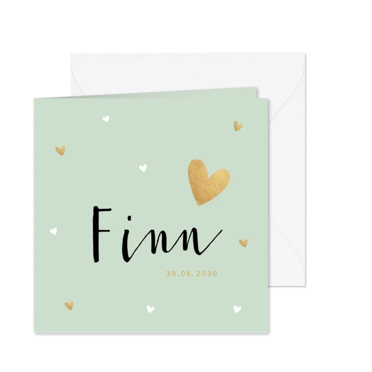 Geboortekaartje jongen mintgroen hartjes goudlook