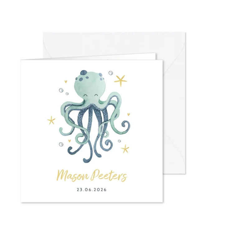 Geboortekaartje jongen octopus oceaan sterren hartjes