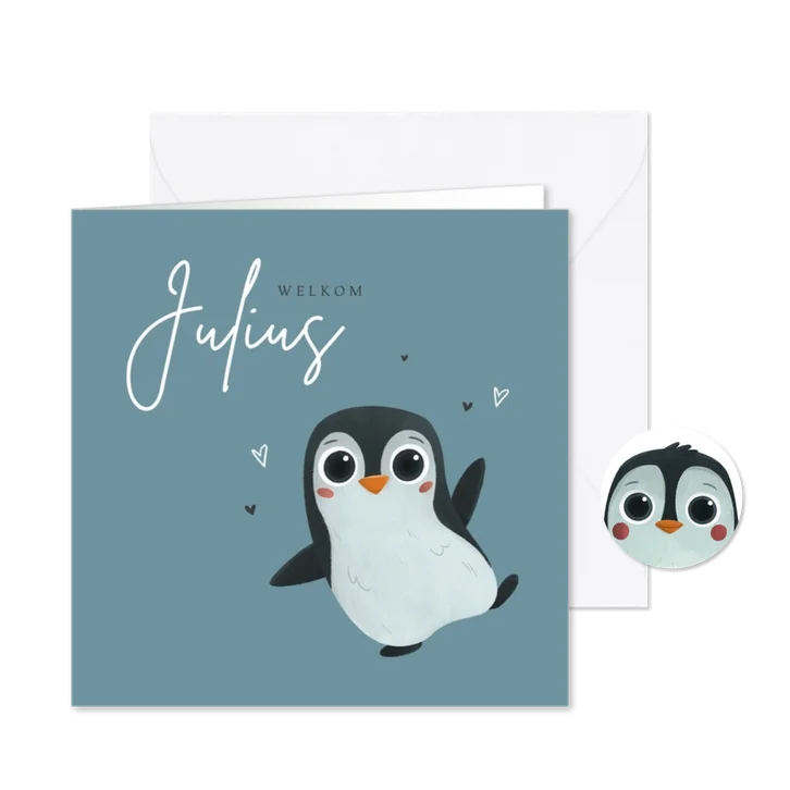 Geboortekaartje jongen pinguin hartjes lief
