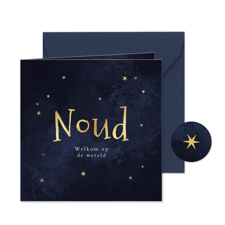 Geboortekaartje jongen sterren goud donkerblauw
