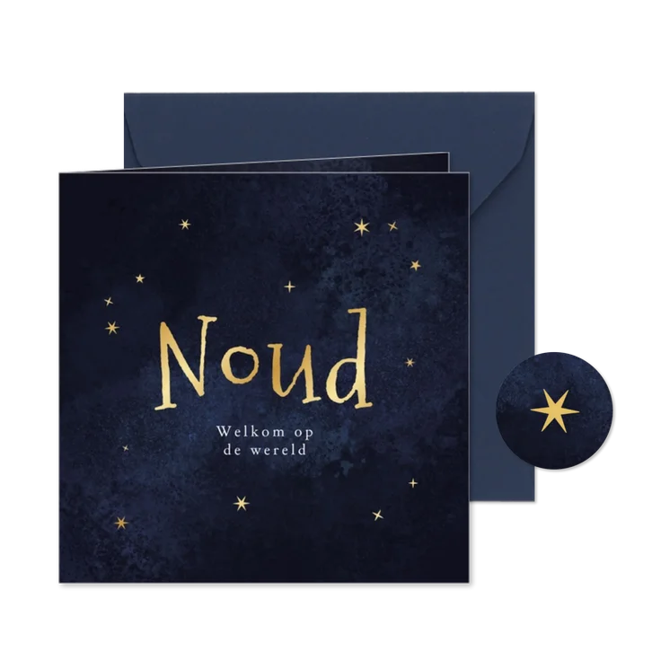 Geboortekaartje jongen sterren goud donkerblauw