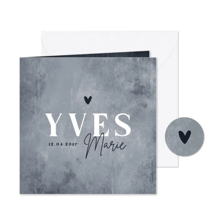 Geboortekaartje jongen stoer stijlvol waterverf grijs zilver