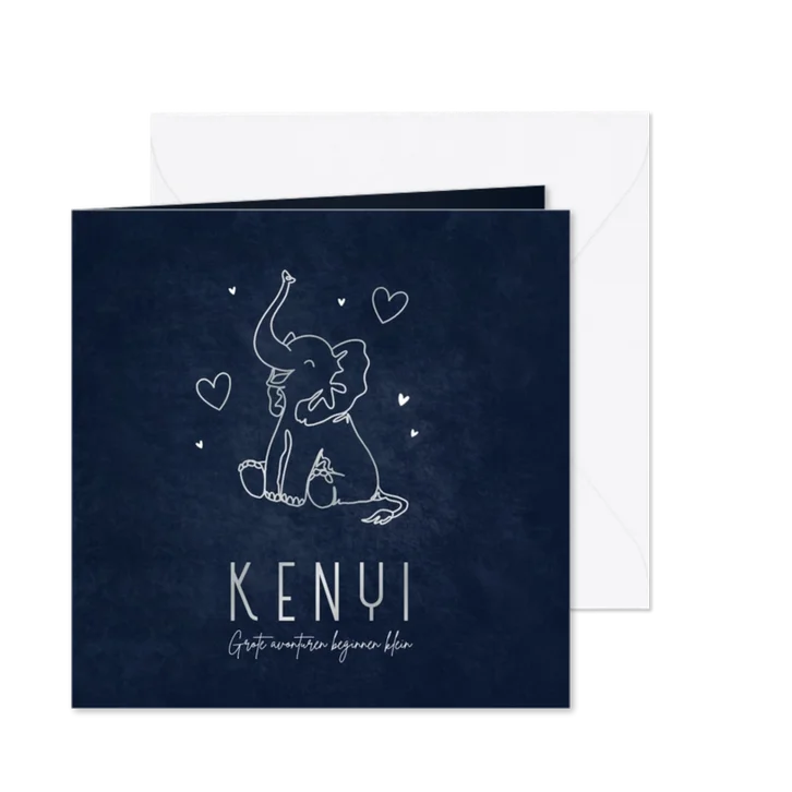 Geboortekaartje jongen trend line art olifant hartjes