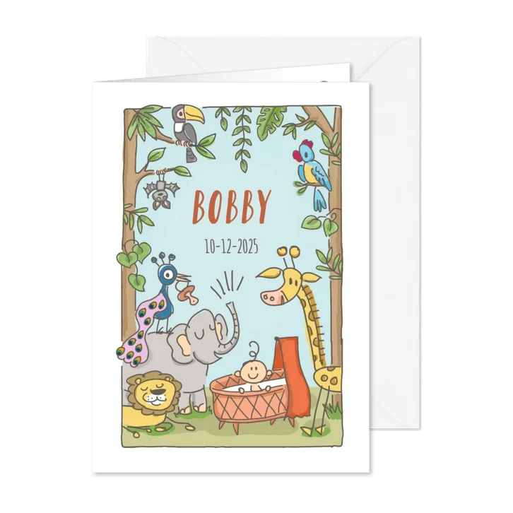 Geboortekaartje jungle dieren met baby