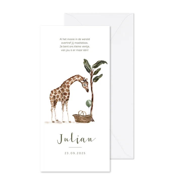Geboortekaartje jungle giraf baby mandje boom