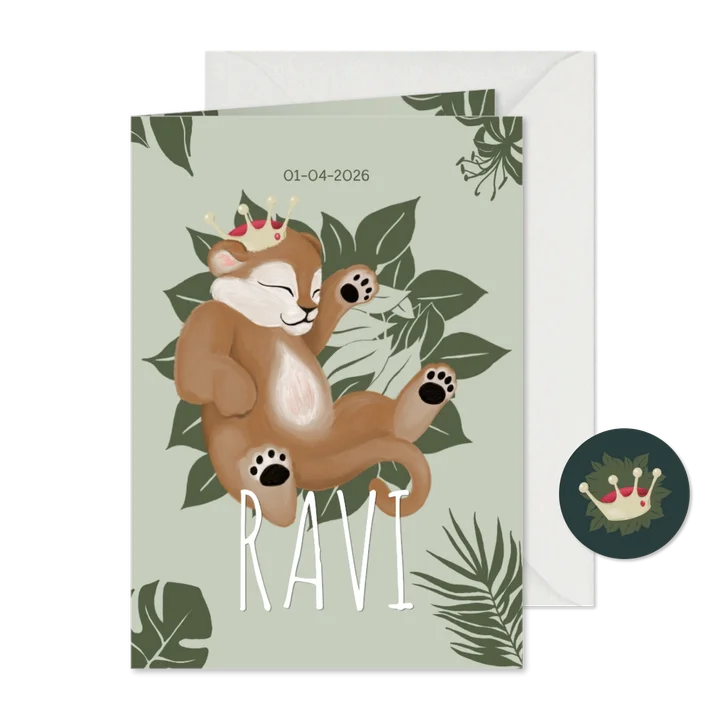 Geboortekaartje jungle koning leeuw
