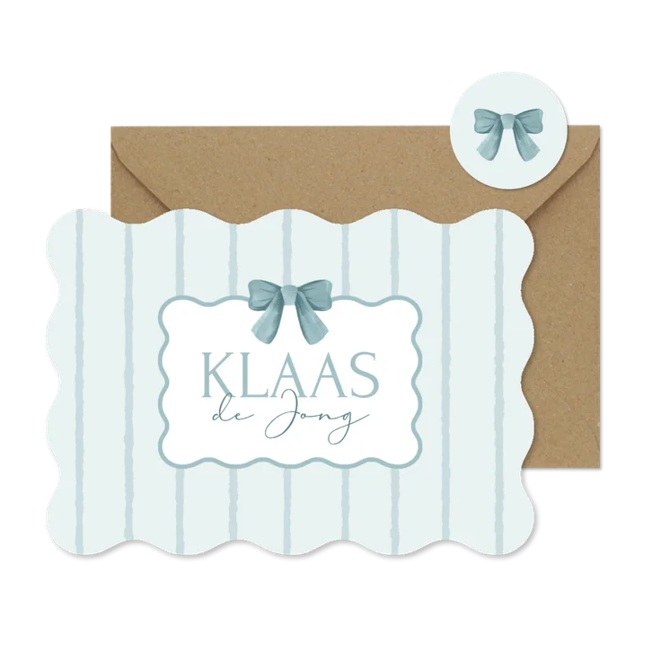 Geboortekaartje klassiek vintage gestreept strikje blauw