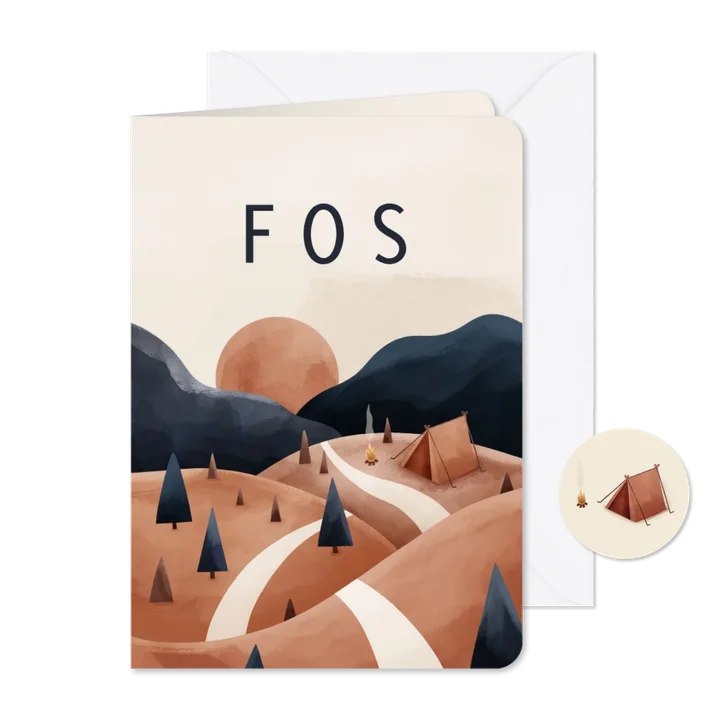 Geboortekaartje landschap met tentje en kampvuur