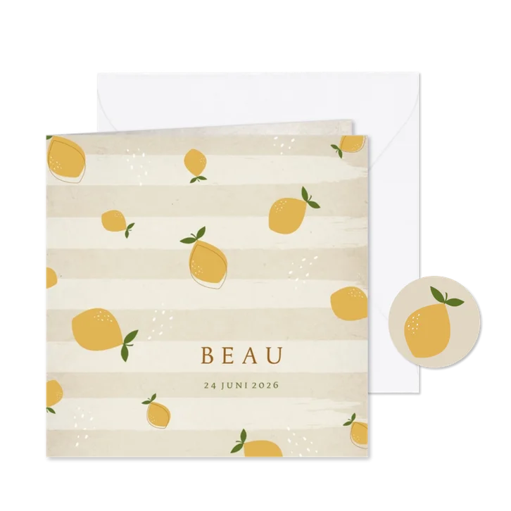 Geboortekaartje lemon beige