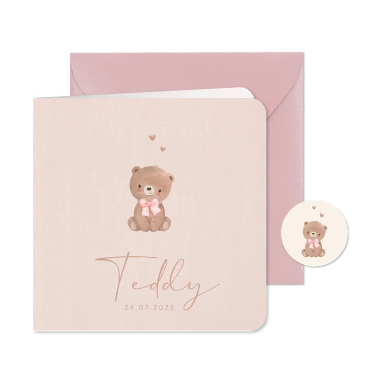 Geboortekaartje lief beertje met strikje