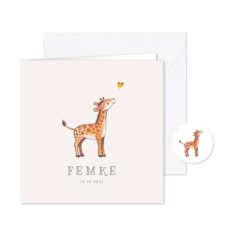 Geboortekaartje lief voor een jongen of meisje met girafje
