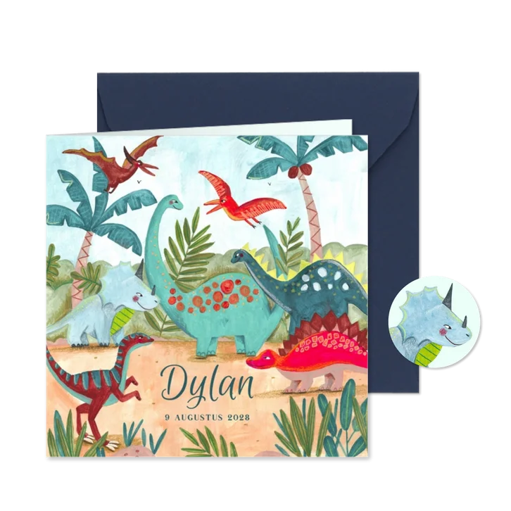 Geboortekaartje lieve dinosaurus in Dinoland
