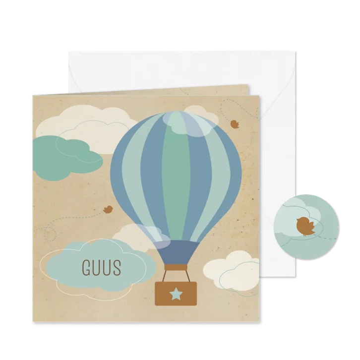 Geboortekaartje luchtballon blauw