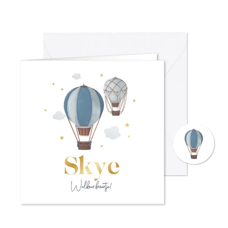 Geboortekaartje luchtballonnen vintage stoer sterren goud