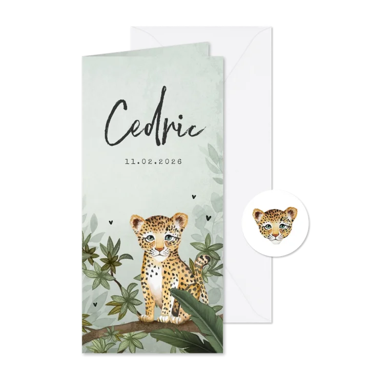 Geboortekaartje luipaard botanisch jungle groen