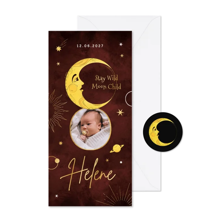 Geboortekaartje maan astrologie sterren planeet goud foto