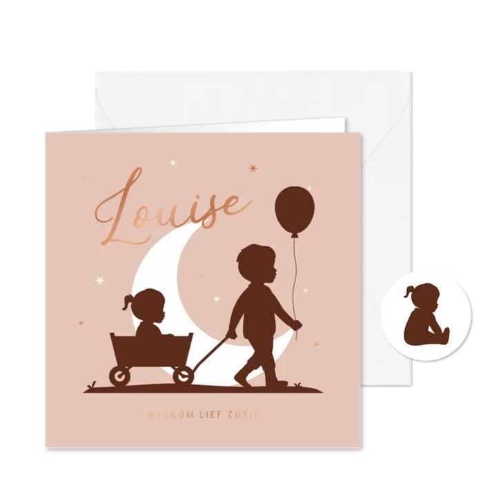 Geboortekaartje maan bolderkar sterren silhouet