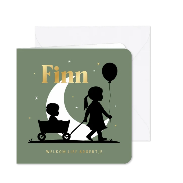 Geboortekaartje maan bolderkar zus silhouet
