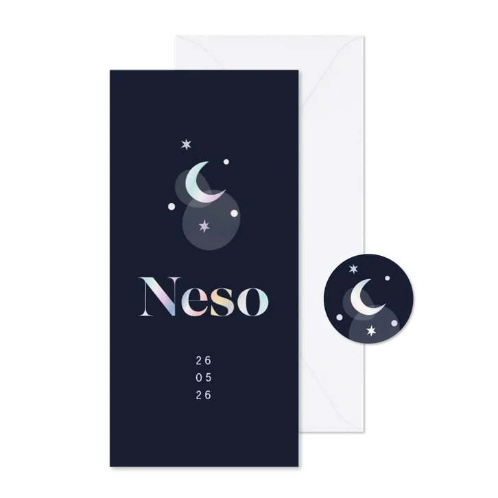 Geboortekaartje maantje en sterren holografisch