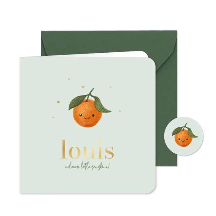 Geboortekaartje mandarijn schattig zomer hartjes goud