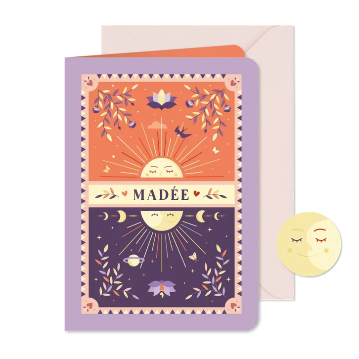 Geboortekaartje meisje astrologie met zon & maan symboliek