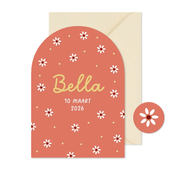 Geboortekaartje meisje bloemetjes stipjes lente vrolijk