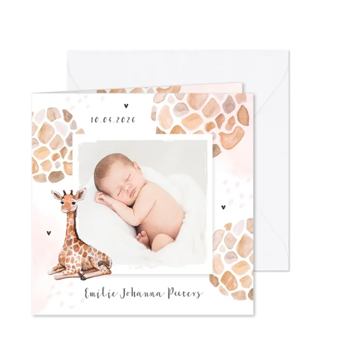 Geboortekaartje meisje dierenprint giraf foto