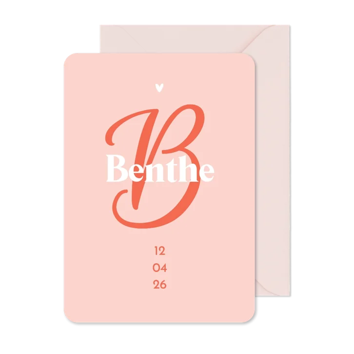 Geboortekaartje meisje grafisch minimalistisch roze initiaal