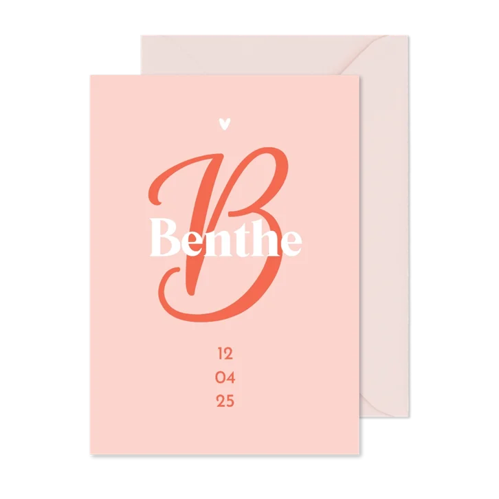 Geboortekaartje meisje grafisch minimalistisch roze initiaal