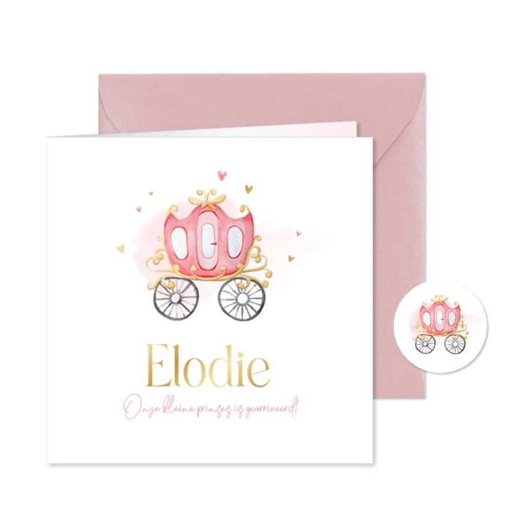Geboortekaartje meisje koets sprookje prinses hartjes
