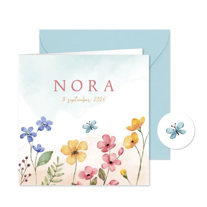 Geboortekaartje meisje met veldbloemen