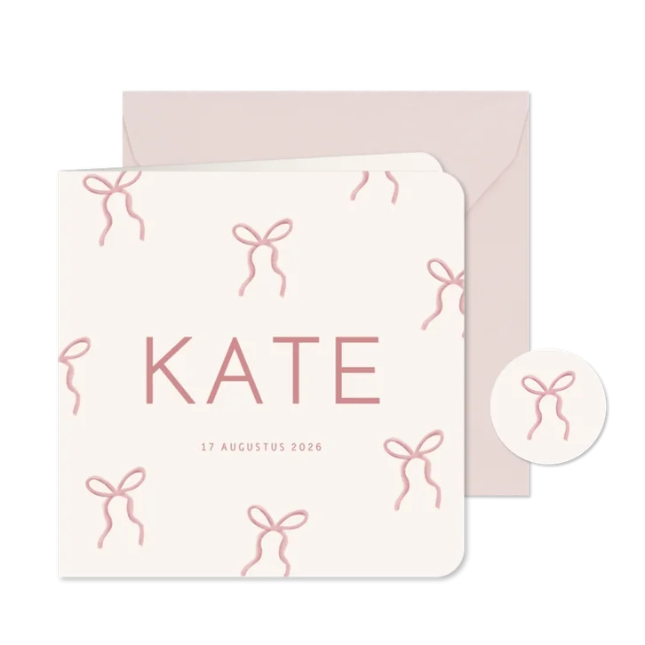 Geboortekaartje meisje patroon met roze strikjes illustratie