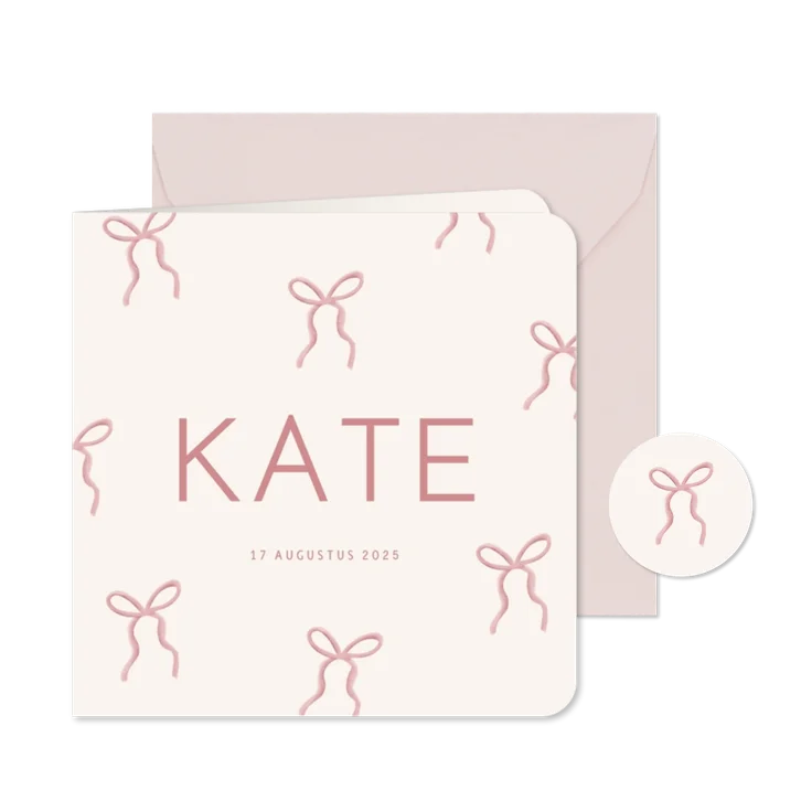 Geboortekaartje meisje patroon met roze strikjes illustratie
