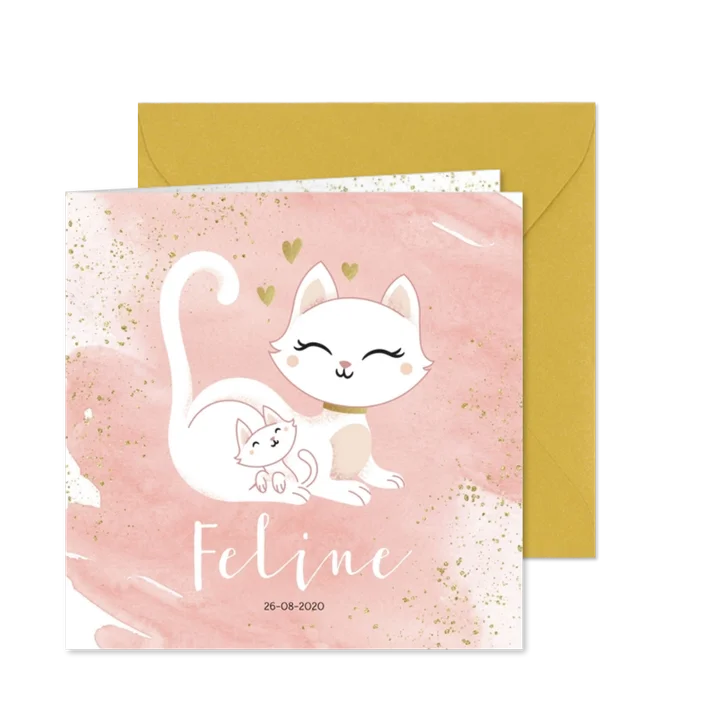 Geboortekaartje meisje poesje kat kitten waterverf