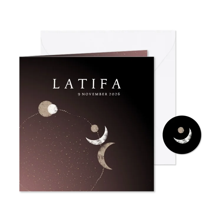 Geboortekaartje meisje stijlvolle cirkel van hemellichamen