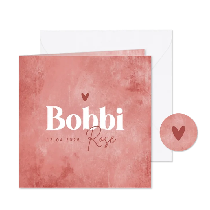 Geboortekaartje meisje stoer betonlook roze hartje