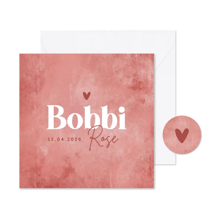 Geboortekaartje meisje stoer betonlook roze hartje