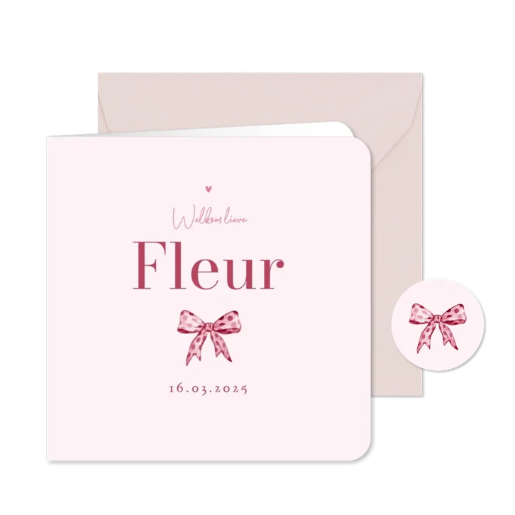 Geboortekaartje meisje vintage strikje klassiek roze stippen