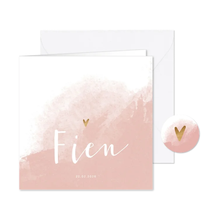 Geboortekaartje meisje waterverf met gouden hartje