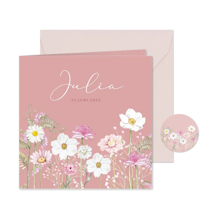 Geboortekaartje meisje wilde bloemetjes in het veld