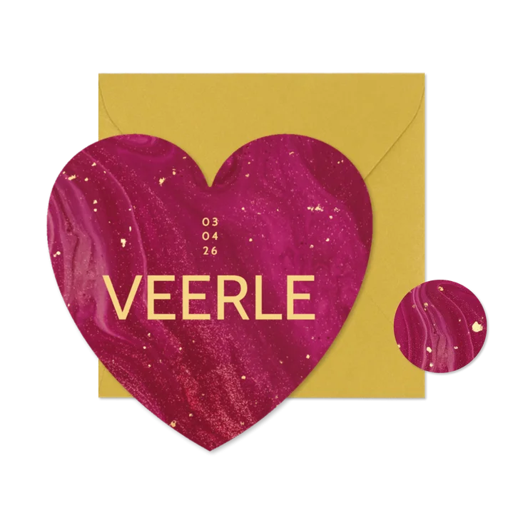 Geboortekaartje meisjes in hartvorm met roze marmer