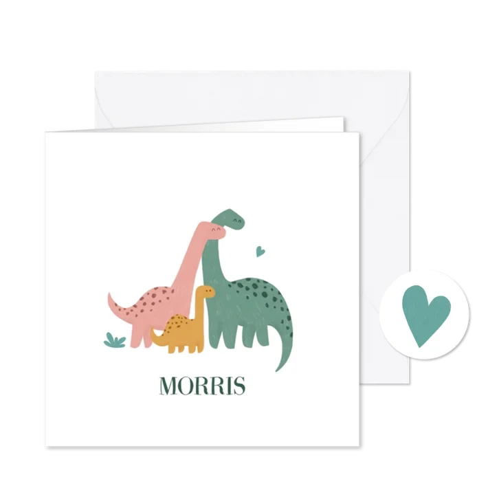 Geboortekaartje met dino gezin