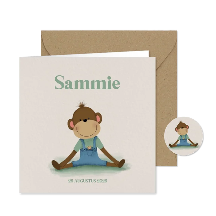 Geboortekaartje met een lief aapje