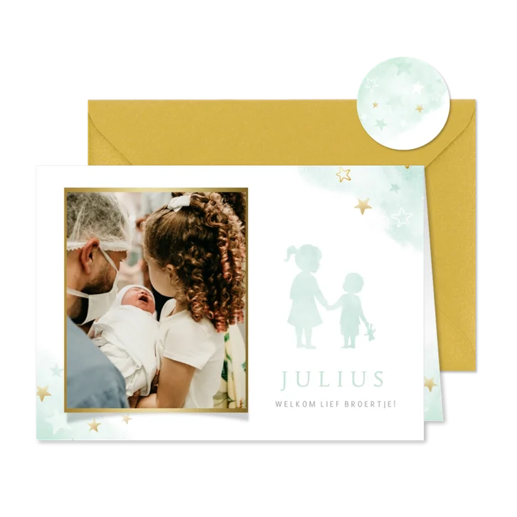 Geboortekaartje met eigen foto - silhouet zus met broertje 