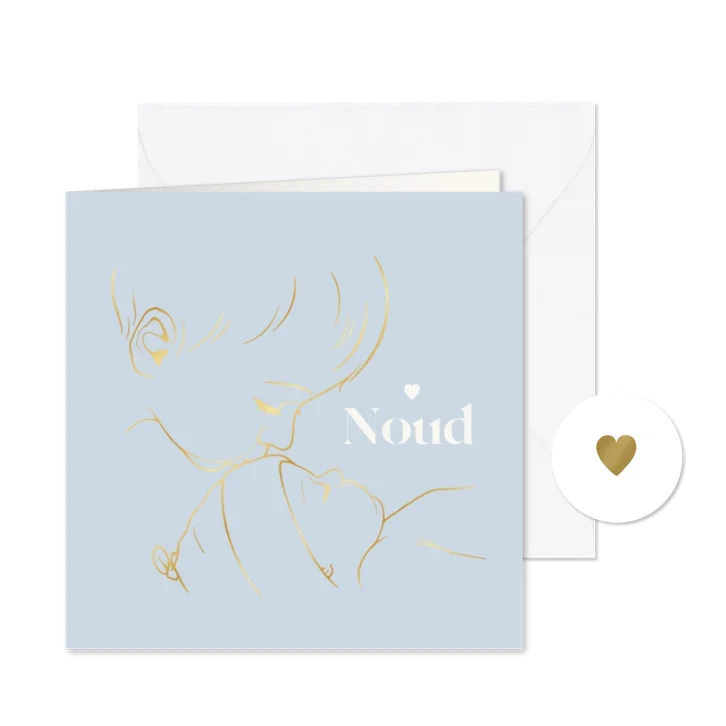 Geboortekaartje met gouden illustratie 'broer kust baby' 