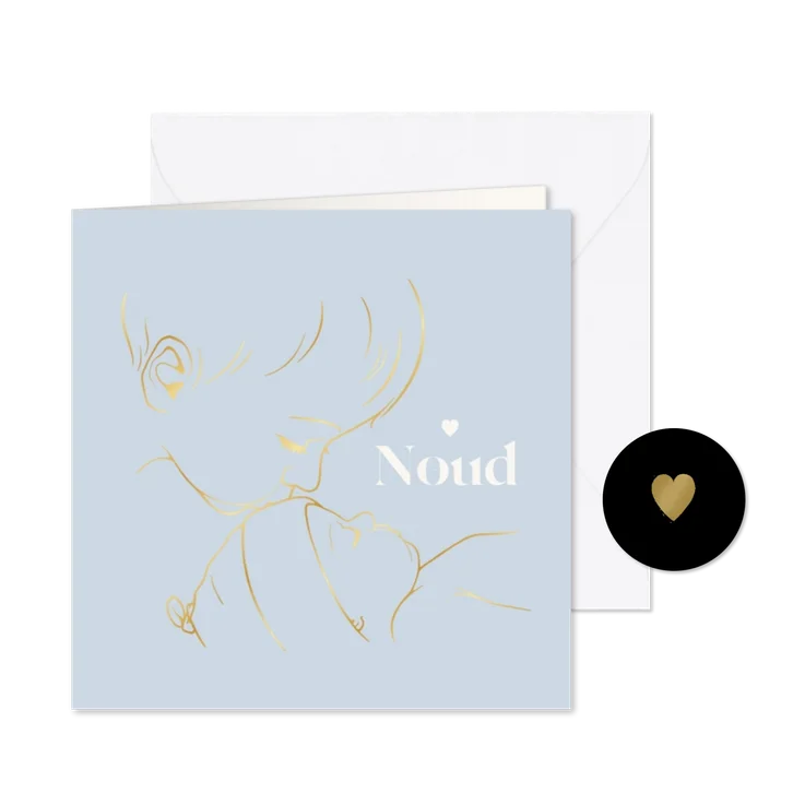 Geboortekaartje met gouden illustratie 'broer kust baby' 
