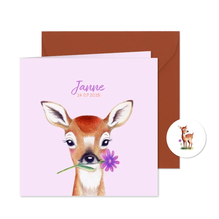 Geboortekaartje met illustratie van schattig hertje